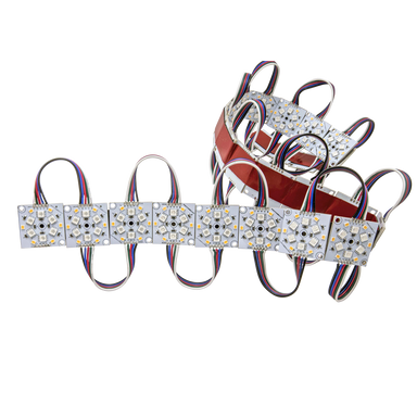 Moss LED RawModule 12-LED RGB+W – 24VDC, IP43 Indoor, SMD 5060 RGB + SMD 2835 White LEDs, Module Chain Showing LED Face and 3M VHB Adhesive Backing for Film, Television, Broadcast & Cinema Lighting