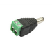 Moss LED screw terminal block to DC barrel male connector 5.5x2.1mm green terminal with black housing angled view for LED strip power connection