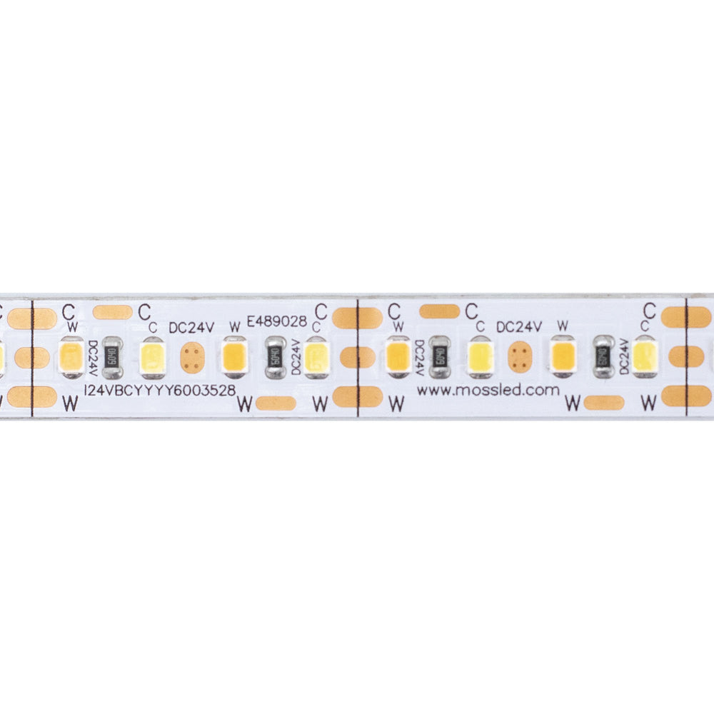 Moss LED ShortCut FlexLED Bi-Colour 2700K 6000K 24V flat strip side view cut point CW WW chip layout white PCB