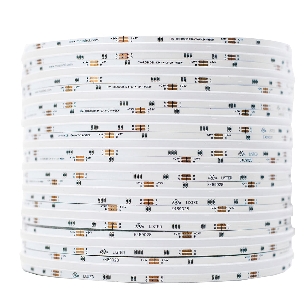 Moss LED SoftFLEX LED 1134 RGB 24V coiled reel white PCB COB RGB LED strip white background