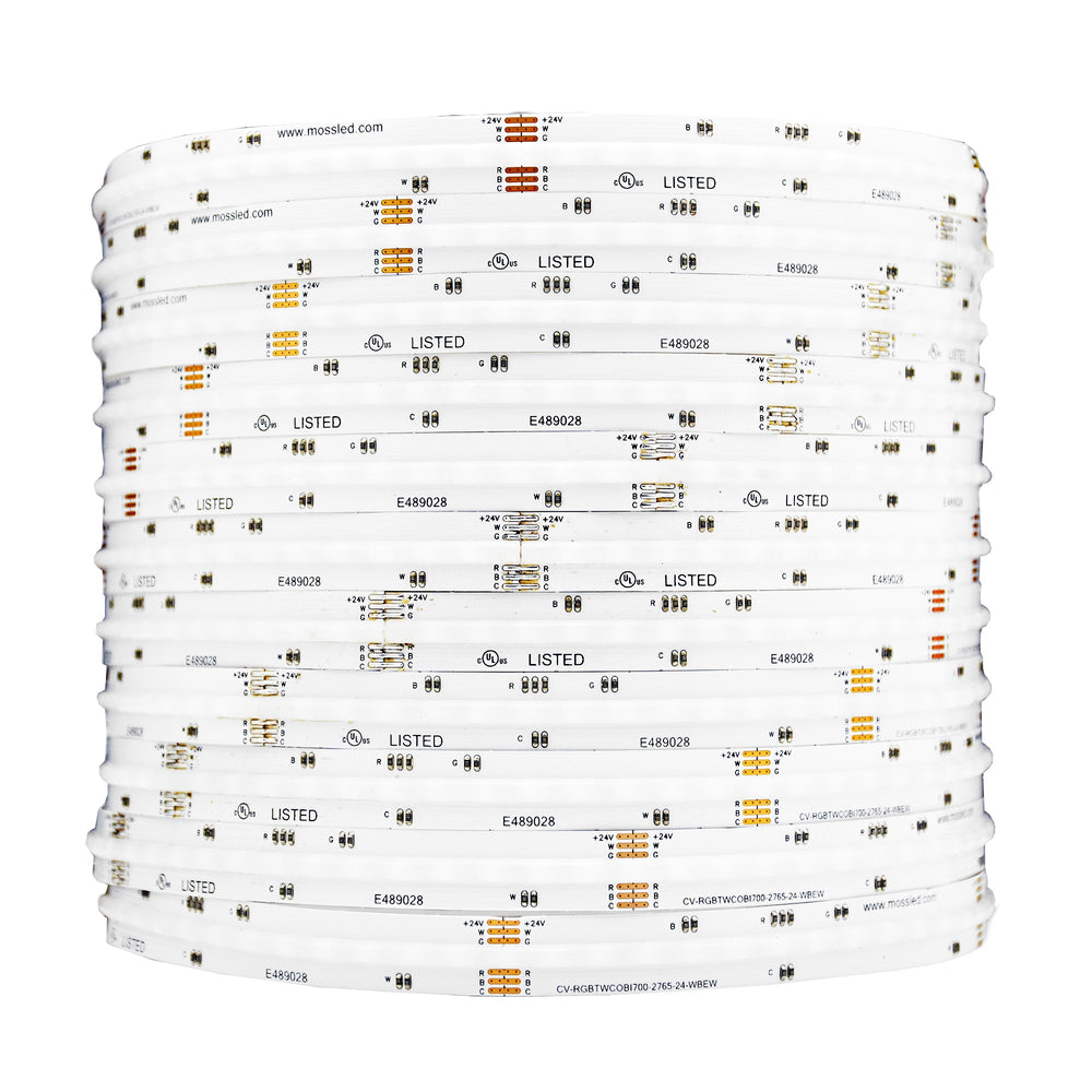 Moss LED SoftFLEX LED 700 RGB+WW+CW 24V CRI90 COB coiled reel white PCB white background