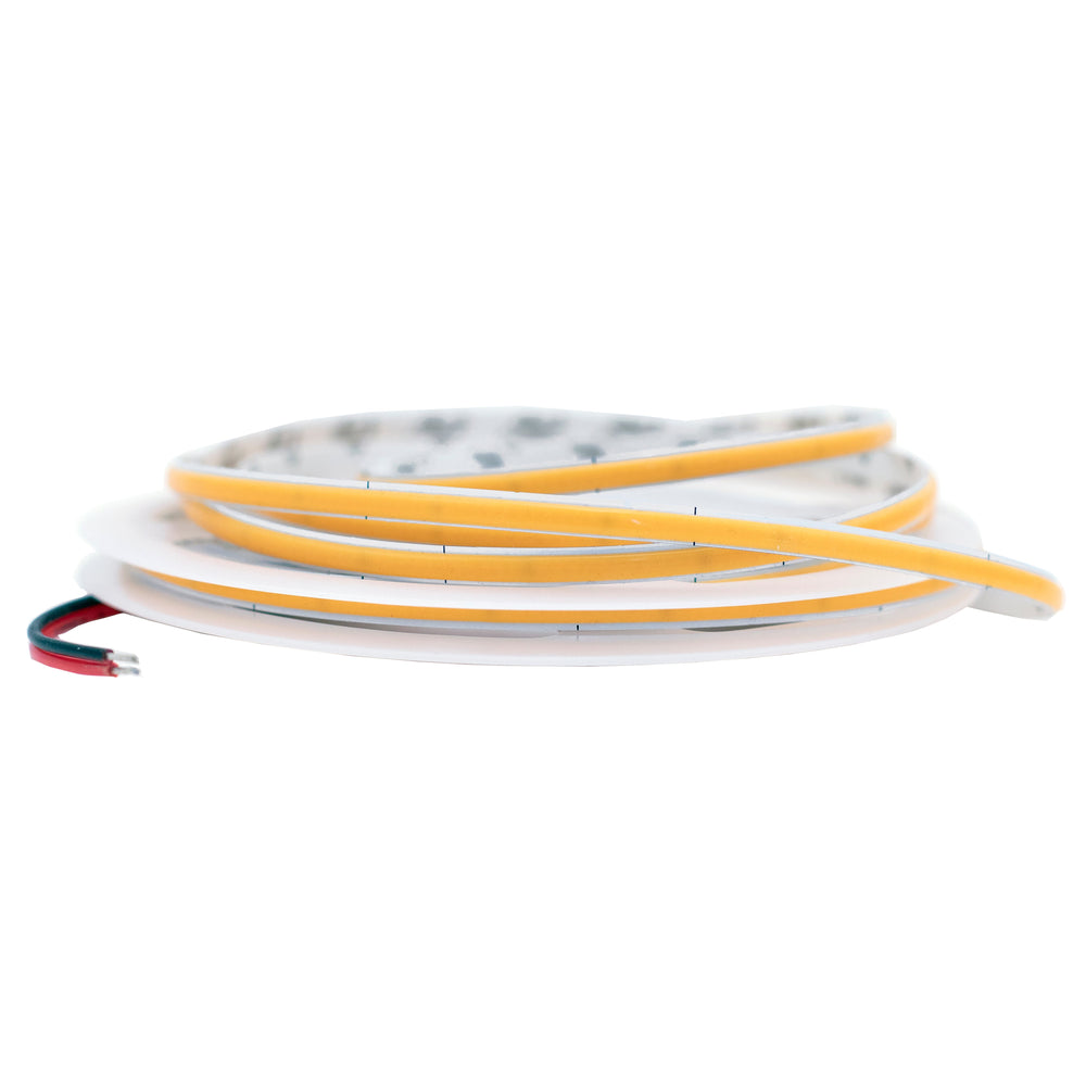 Moss LED SoftFLEX Slim LED 528 2700K warm white 24V loosely coiled LED tape showing bare wire leads on white background