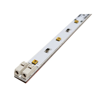 Moss LED UV-C LED bar 265nm close-up showing UV-C LED chips on rigid PCB with WAGO solderless quick connectors