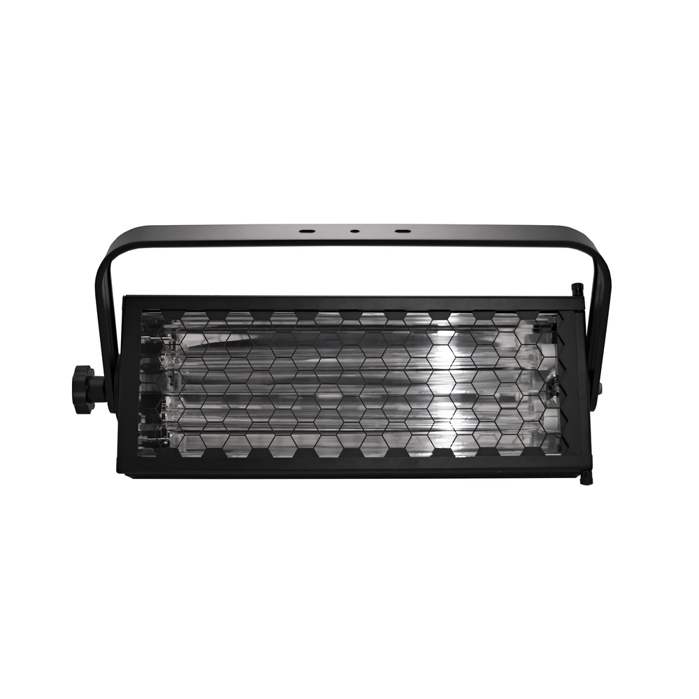 Moss LED UV-C Pivot front angled product shot showing honeycomb safety grid, UVC tubes, yoke bracket, and mounting knob