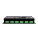 Moss LED VentiQuattro 24-channel DMX LED dimmer front view showing six green screw terminal output blocks for 24 channels of LED strip connection