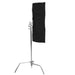 SNAPBAG softbox for Astera 3 tubes AX1 and Titan collapsed folded on C-stand narrow profile view black exterior fabric
