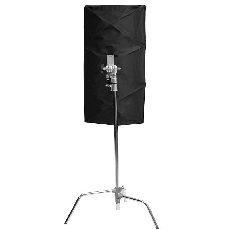 SNAPBAG softbox for Astera 3 tubes AX1 and Titan rear view mounted on C-stand showing black exterior fabric and mounting hardware