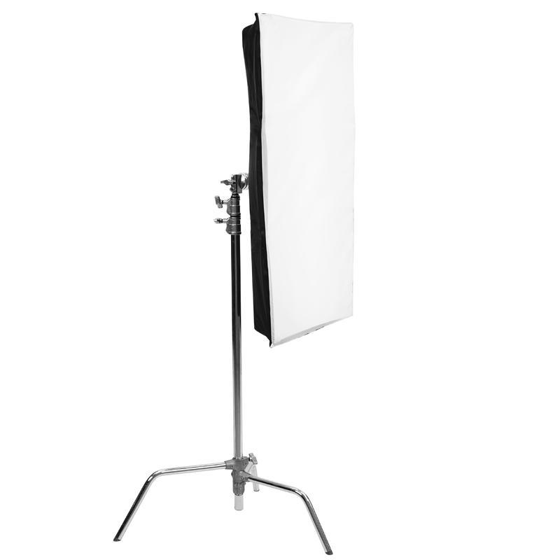 SNAPBAG softbox for Astera 3 tubes AX1 and Titan side view mounted on C-stand showing white diffusion panel and black back