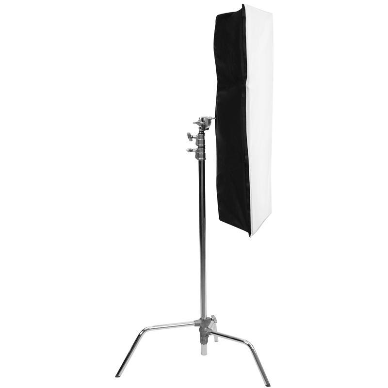 SNAPBAG softbox for Astera 3 tubes AX1 and Titan three-quarter rear view on C-stand showing black back and white side panels