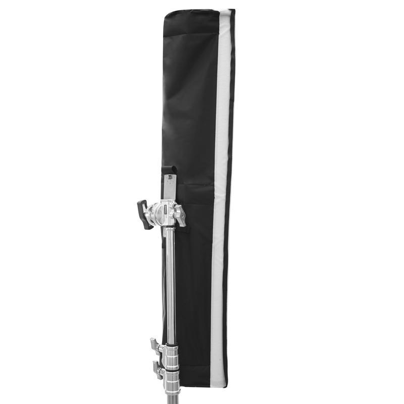 SNAPBAG softbox for Astera single tube AX1 and Titan side rear view showing black back panel and white edge mounted on stand
