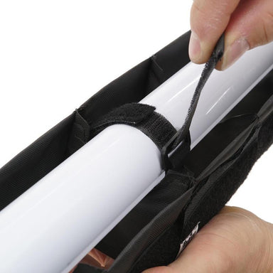 SNAPGRID 40 degree for Astera AX1 and Titan close-up of velcro strap attachment securing grid to LED tube black fabric detail