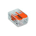 WAGO 221-412 spring-loaded quick-clamp splice connector 2-position with transparent housing and orange levers for wire splicing on white background