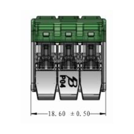 WAGO 221-413 technical drawing showing 3-position spring-loaded quick-clamp splice connector dimensions 18.60mm width front view engineering diagram